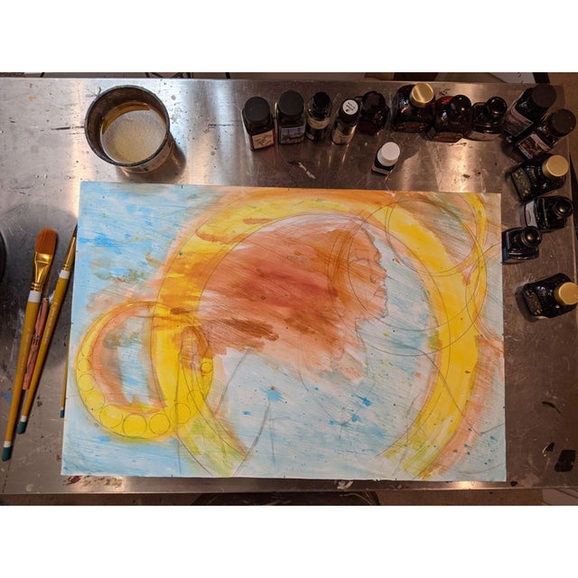This mixed media piece on wood panel presents a figure in profile, exuding a sense of introspection and strength. The...
