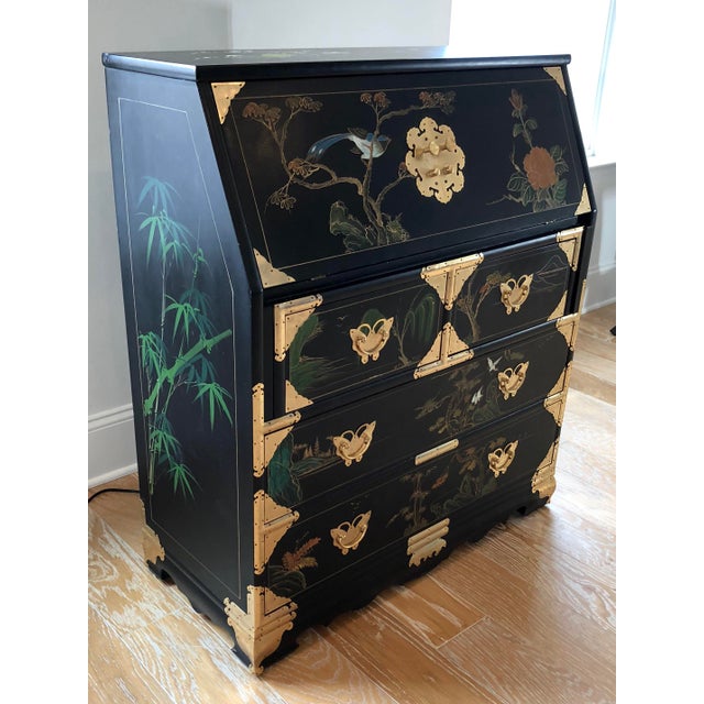 Chinoiserie Secretary Desk With Brass Butterfly Detail /Hardware Chairish