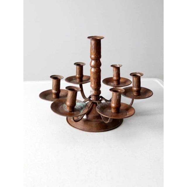 Metal Antique Copper Candelabra For Sale - Image 7 of 10