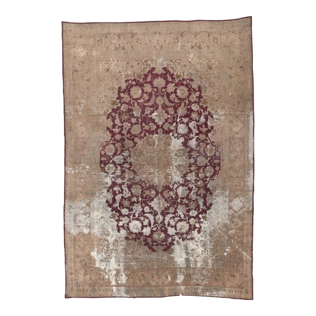 Mid 20th Century Distressed Vintage Persian Kashan Rug, 08'01 X 11'09 For Sale