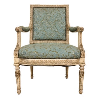 Antique 19th Century Louis XVI Fauteuil Neoclassical French Accent Arm Chair For Sale