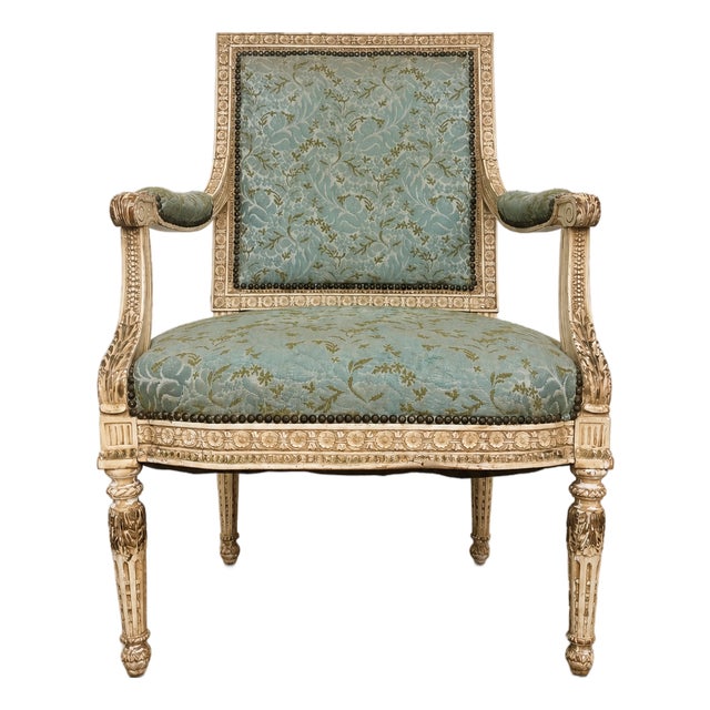 Antique 19th Century Louis XVI Fauteuil Neoclassical French Accent Arm Chair For Sale