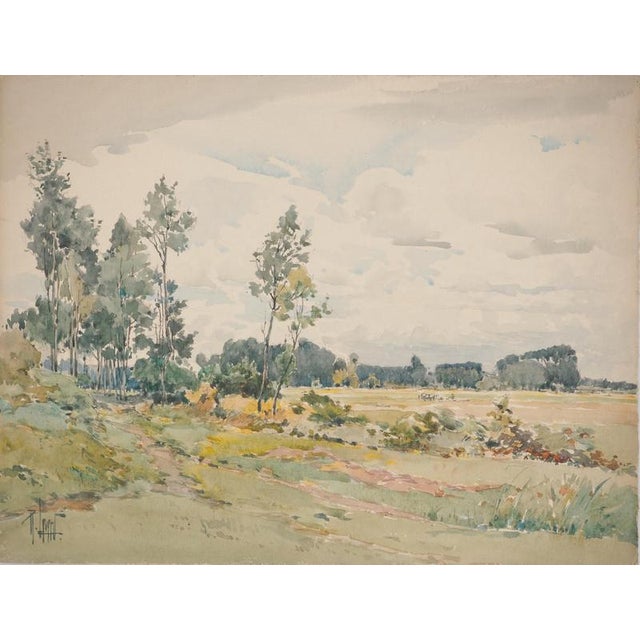 René Leverd, Fields at Rest, Watercolor For Sale - Image 3 of 7