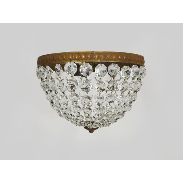 Louis XVI Style Crown-Shaped 3-Light Ceiling Light with Half-Basket Glass Pendants, 1950s For Sale - Image 3 of 9