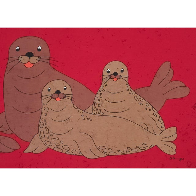 Mid-century screen-printed wall hanging. Signed by the german artist Traute Sänger Unused, very rare find in this...