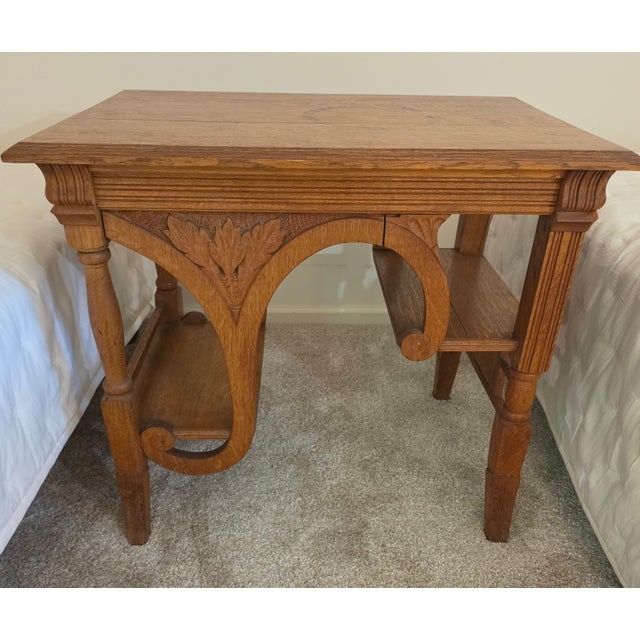 Art Nouveau Late 1800's Art Nouveau Red Tiger Oak Library Table For Sale - Image 3 of 7