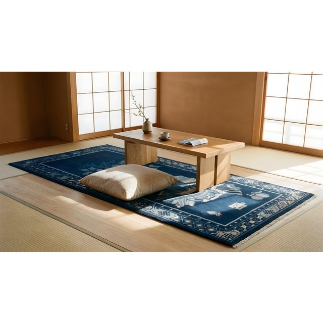 Textile Early 20th Century Chinese Baotou Scholars Carpet For Sale - Image 7 of 8