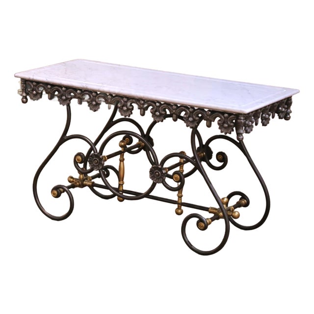 Late 20th Century French Iron and Brass Pastry Table With Carrara Marble Top For Sale