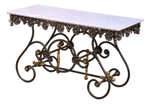 Late 20th Century French Iron and Brass Pastry Table With Carrara Marble Top