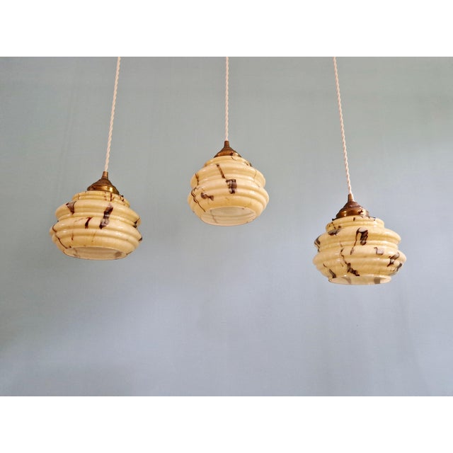 Cream Art Deco Pendant Light in Marbled Opaline Glass from Scailmont, Belgium, 1920s For Sale - Image 8 of 17