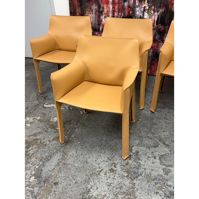 Mario Bellini Mario Bellini for Cassina Cab 413 Leather Arm Chairs, Set of Four For Sale - Image 4 of 12