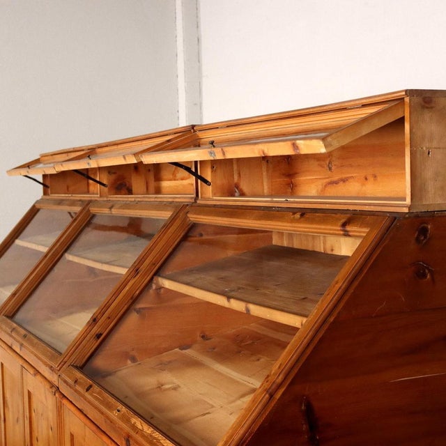 Large Cypress Wood and Blown Glass Showcase, Early 20th Century For Sale - Image 6 of 9