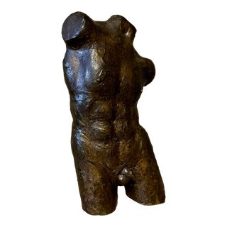Bronze Torso Nude Male Sculpture by Victor Salmones Signed on the Bottom. For Sale