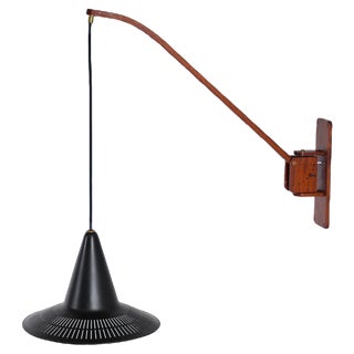 Adjustable Wall Lamp in Black and Teak from Indoor, 1950s For Sale