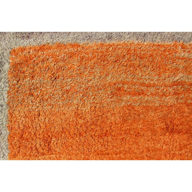 Squared Size Vintage Tulu With Minimalist Design Rug in Solid Orange and Taupe For Sale - Image 10 of 12