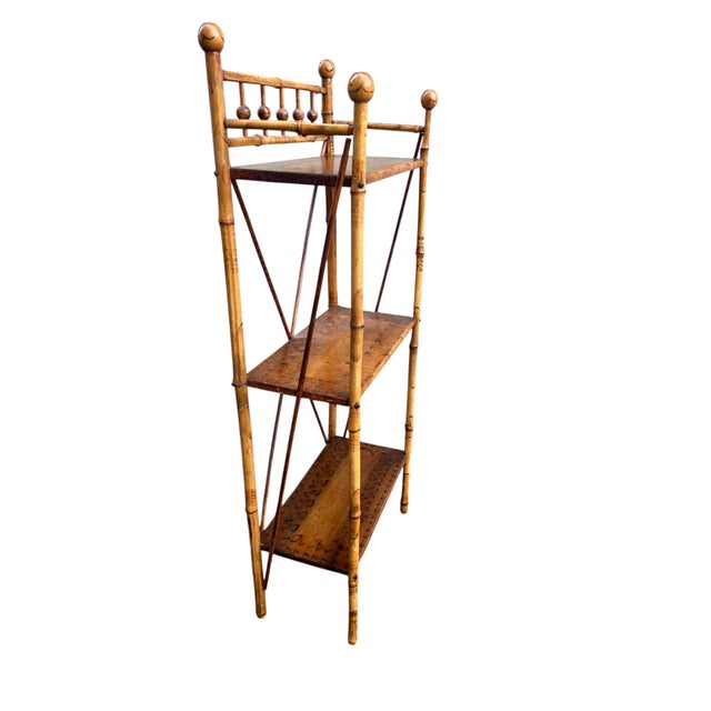 Early 20th Century Victorian English Burnt Bamboo Bookshelf For Sale - Image 9 of 16