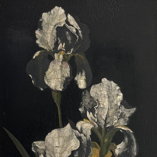 Mid-Century Modern Mid 20th Century Original Oil on Wood Board Iris Framed Painting For Sale - Image 3 of 11