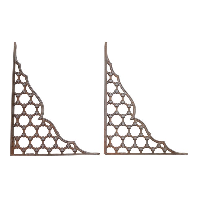 Pair of Antique Victorian Cast Iron Hexagon Shelf Brackets For Sale