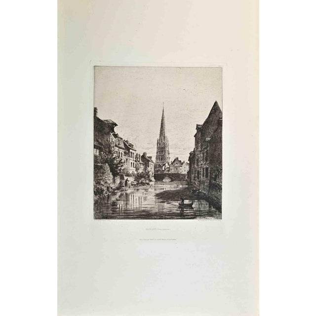 Alfred-Louis Brunet-Debaines, Harfleur, Etching, 1870s For Sale