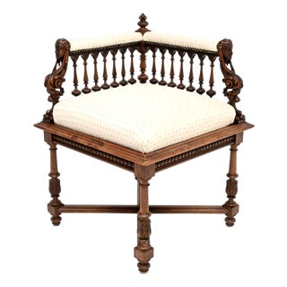 Antique Victorian Carved Walnut Corner Chair, 1860 For Sale