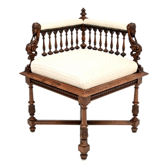Antique Victorian Carved Walnut Corner Chair, 1860 For Sale