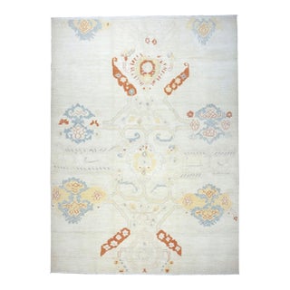 21st Century Turkish Oushak Wool 10x14 Ivory, Orange & Slate Blue Handmade Area Rug #1144178 For Sale