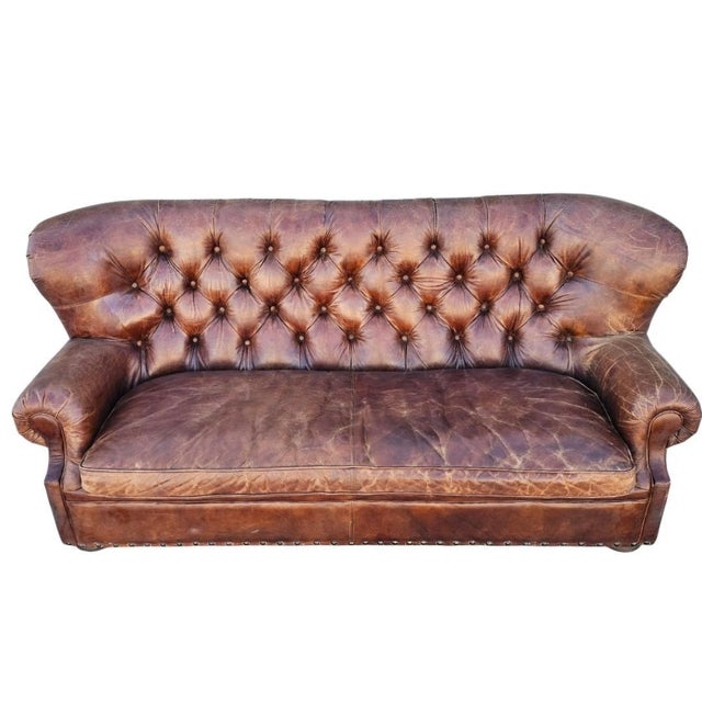Restoration Hardware Leather Churchill Tufted Sofa For Sale - Image 18 of 18