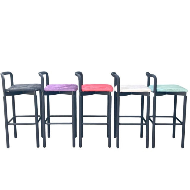 80s Postmodern “Rubber Bar Stools” – Set of 5 – Attributed to Brian Kane for Metropolitan Furniture For Sale - Image 4 of 12