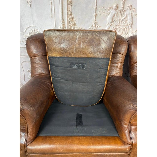 Pair of English Library Club Chairs in Hand-Finished Cognac Leather For Sale - Image 16 of 18