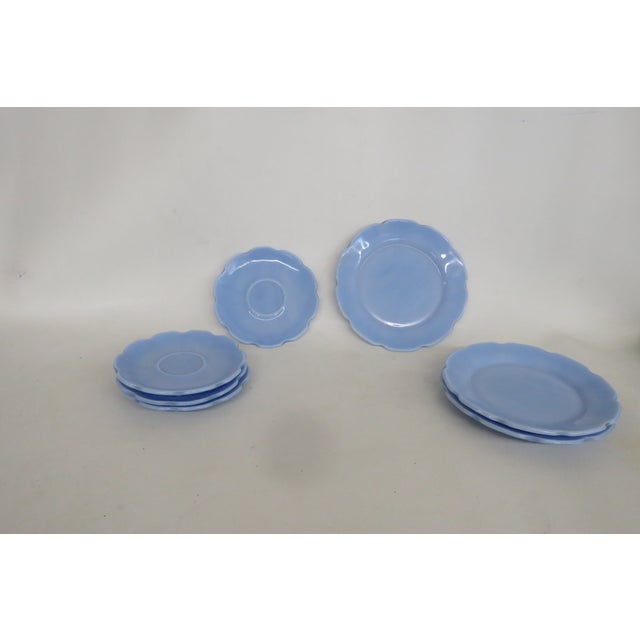 Art Deco Jeannette Glass Cherry Blossom 7pc Set Saucers Junior Plates Pastel Blue 5051b For Sale - Image 3 of 13