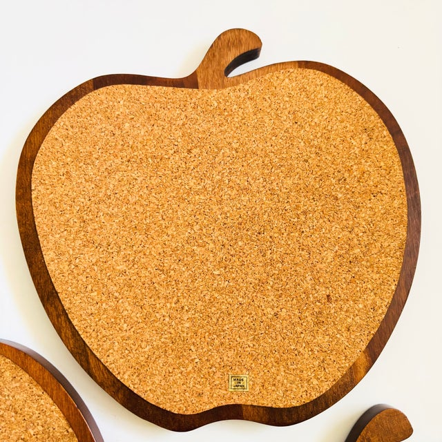 Wood Mid Century Wood Apple Trivets - Set of 3 - Made in Japan For Sale - Image 7 of 12