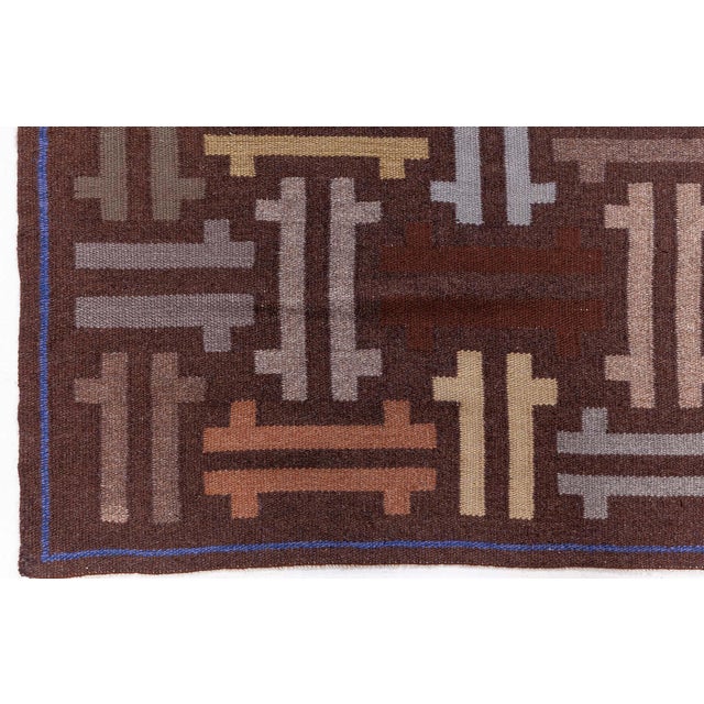 Mid-Century Modern Vintage Swedish Flat Woven Runner Doris Leslie Blau For Sale - Image 3 of 8
