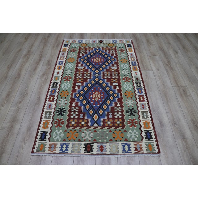 1960s Oriental Style Handmade Blue Oushak Kilim Rug For Sale - Image 9 of 9