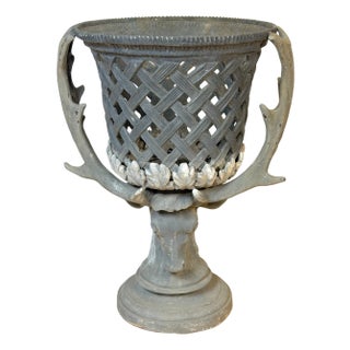 Monumental J.W. Fiske–Attributed Polychromed Lead Stag-Head Reticulated Urn For Sale