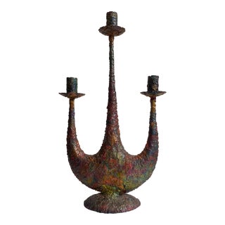 Mid Century Brutalist Metalware Candelabra Ricardo Preciado Attributed For Sale