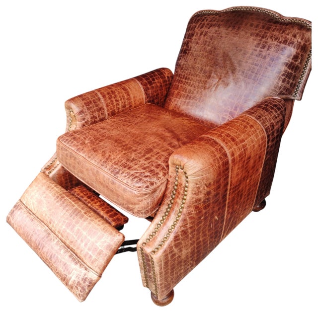 Animal Skin 1990s Rare Genuine Leather Recliner- Blend of Western Sophistication & Modern Comfort. For Sale - Image 7 of 12
