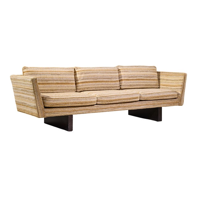 Edward Wormley for Dunbar Model 5485a Mid Century Mahogany Angle Arm Sofa For Sale