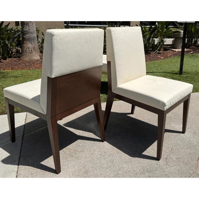 Cumberland Furniture Pair of Mid Century Modern Alia Side Chairs Upholstered in White Leather - Set of 10 Available For Sale - Image 4 of 6