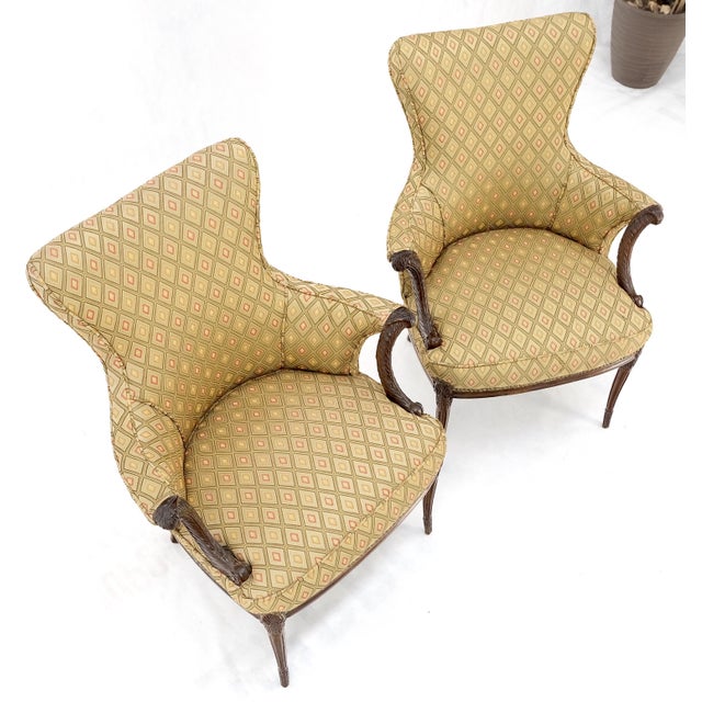 Mid 20th Century Pair of Antique Carved Mahogany Upholstered Fireside Arm Chairs For Sale - Image 5 of 13