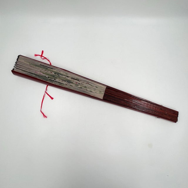 Beige Vintage Large Chinoiserie Silk Wall Fan Heron Crane and Lotus Flower Wall Decor For Sale - Image 8 of 12