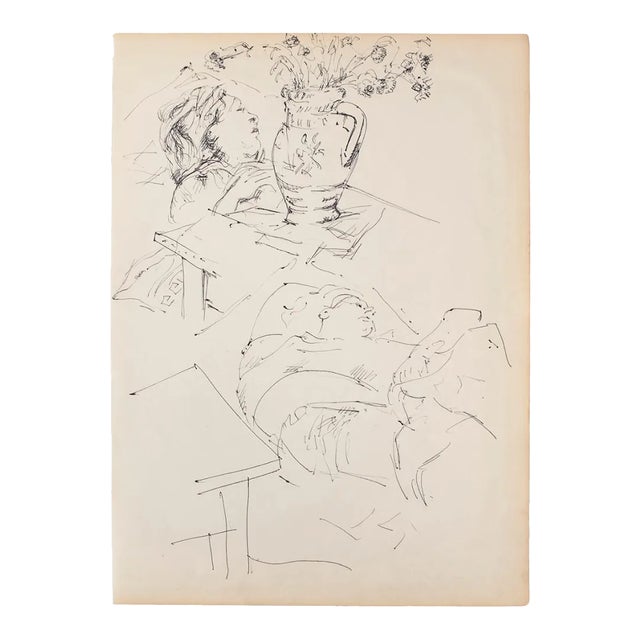 Unknown, Portrait, Pen on Paper, Mid-20th Century For Sale
