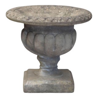 English Garden Stone Urn or Planter Pot on Square Plinth Base For Sale
