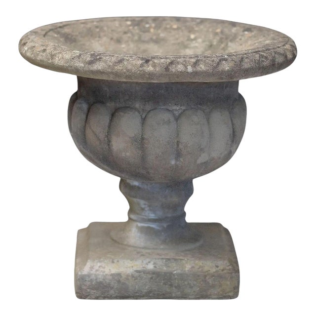 English Garden Stone Urn or Planter Pot on Square Plinth Base For Sale