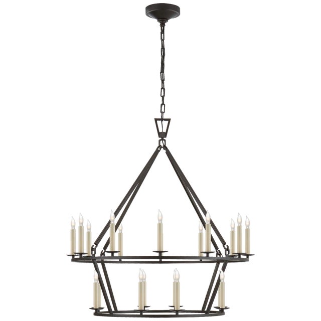 Chapman & Myers for Visual Comfort Signature Darlana Medium Two-Tier Chandelier in Aged Iron For Sale