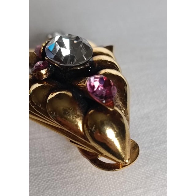 Clip-on Earrings in Brass and Rhinestone, 1980s, Set of 2 For Sale - Image 6 of 11