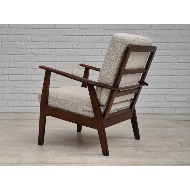 Mid-Century Modern Danish Armchair in White Furniture Fabric & Beech, 1960s For Sale - Image 3 of 18