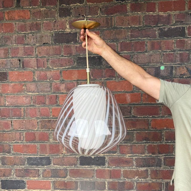 Amazing Murano for Lightolier blown glass pendant large swirled clear glass globe with frosted interior pendant