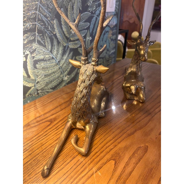 Two-Tone Brass Reclining Deers, 1960s, Set of 2 For Sale - Image 6 of 12