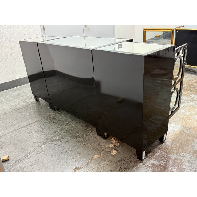Black Worlds Away Ava Black Lacquer Mirror Buffet, Set of Three For Sale - Image 8 of 12