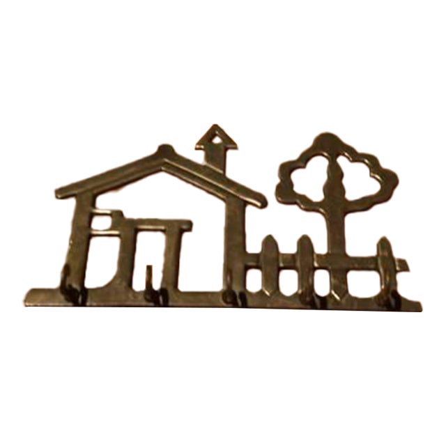 VTG Solid Brass Key Hanger House Tree 8” X 5” With 5 Strong Hooks for Hat, Coat, Leashes For Sale
